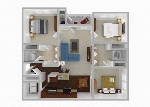 Floor plan for 3 beds, 2 baths, 1325 sqft
